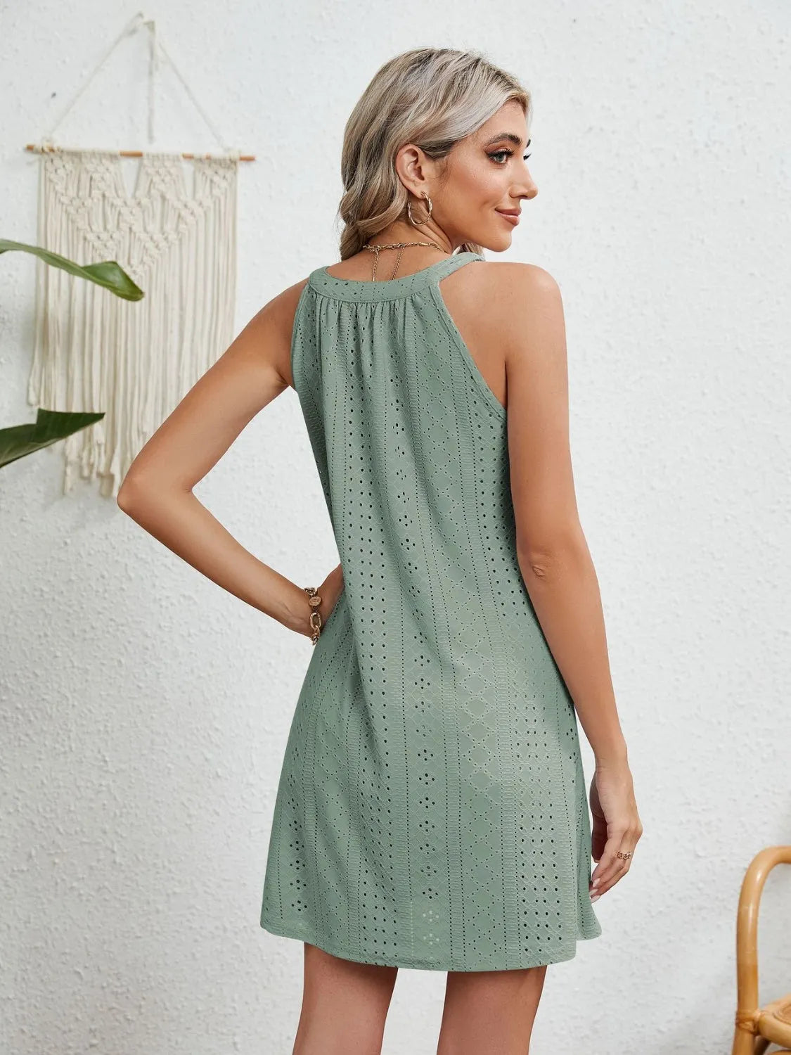 Eyelet Grecian Neck Mini Dress Casual Dresses - Tophatter Daily Deals