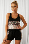 Leopard Sequin Panel Tank Top and Shorts Set Loungewear Sets - Tophatter Daily Deals