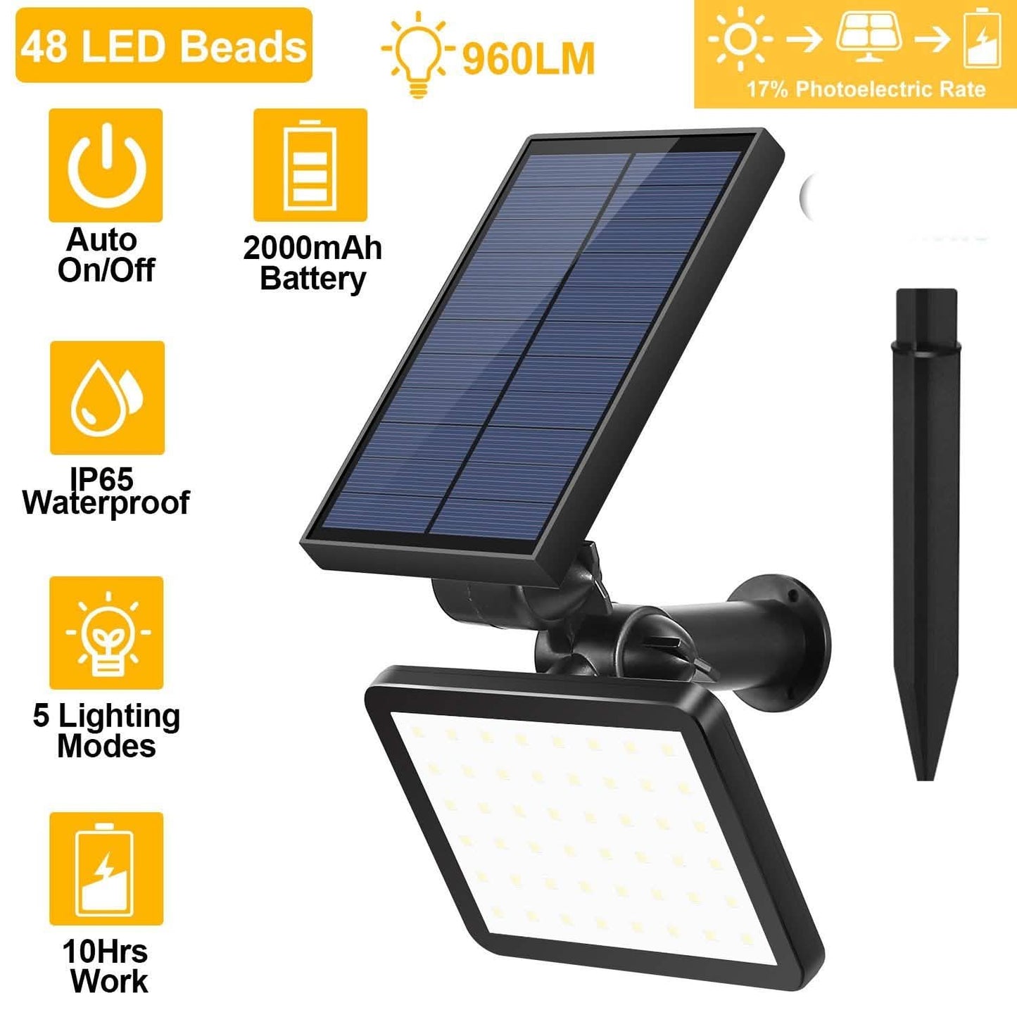 48 LED Solar Spotlight Outdoor Outdoor Lighting - Tophatter Daily Deals