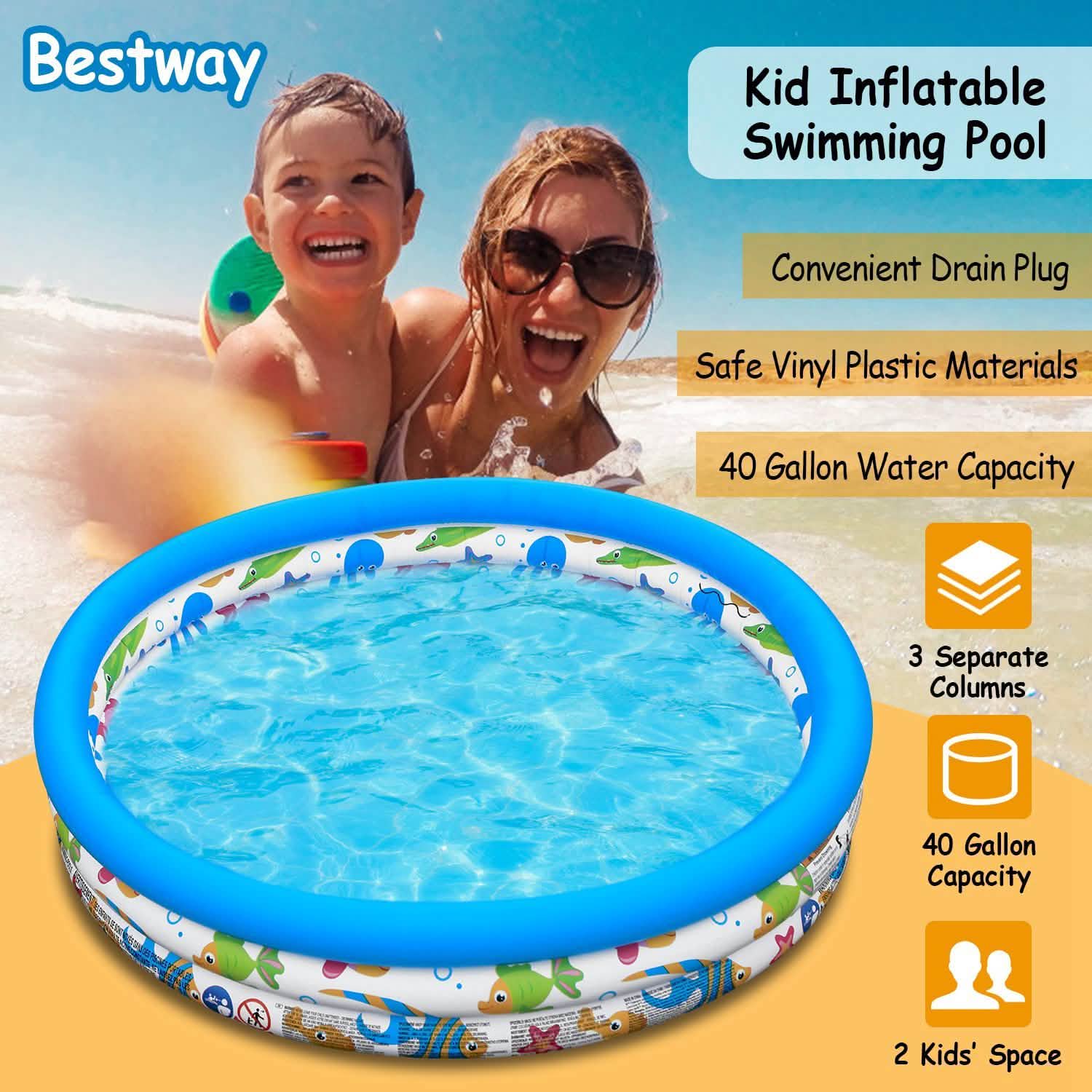 48 x 10 Inflatable Swimming Pool with 3 Velvets Water Drain Plug Outdoor Recreation - Tophatter Daily Deals