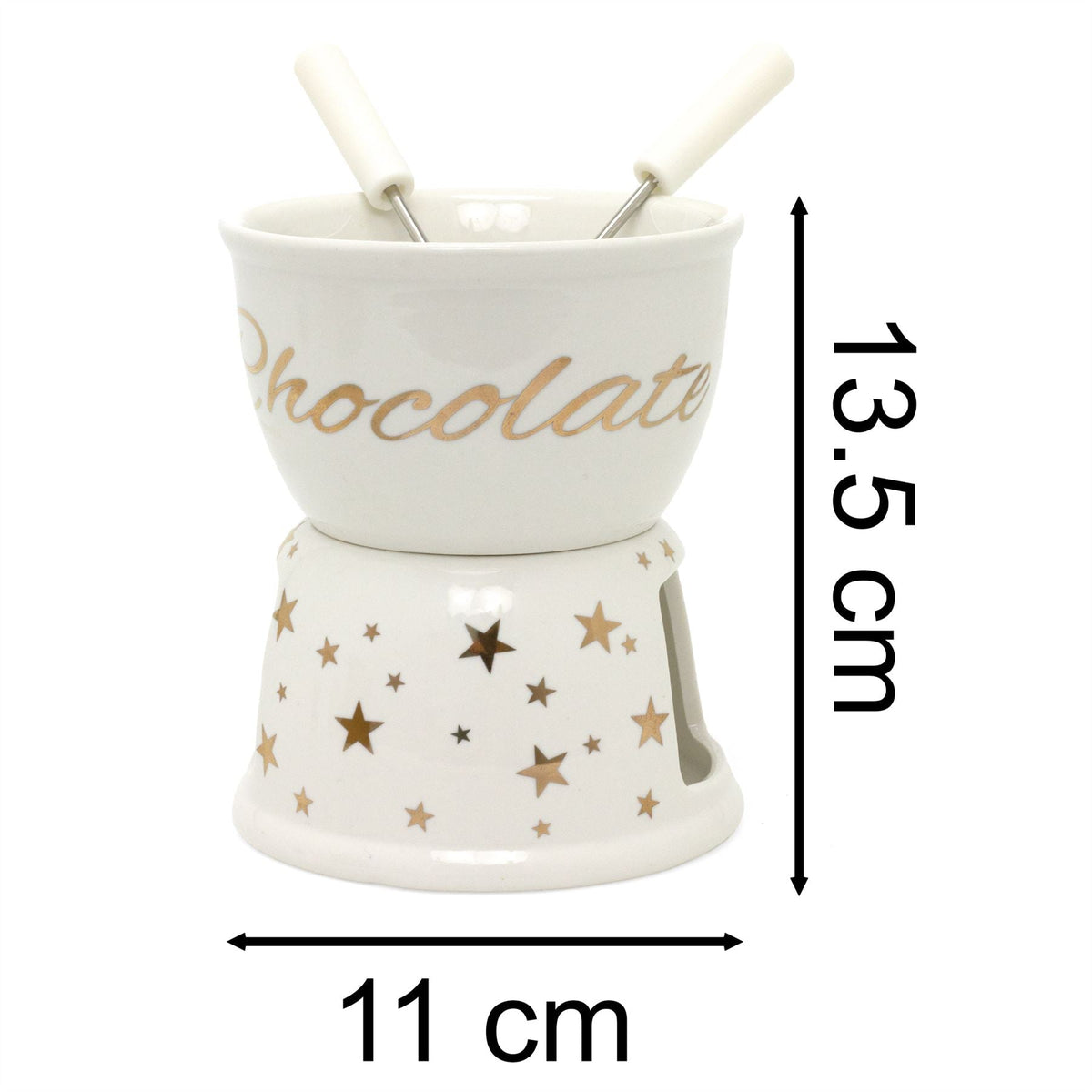 Chocolate Fondue Set | White Ceramic Tea Light Candle Fondue Pot with 2 Forks Fondue Set - Tophatter Daily Deals