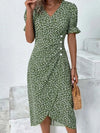 Full Size Printed Surplice Flounce Sleeve Midi Dress Casual Dresses - Tophatter Daily Deals