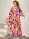 Plus Size Printed Tie Neck Maxi Dress Casual Dresses - Tophatter Daily Deals