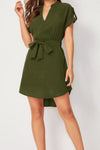 Tied Notched Short Sleeve Dress Casual Dresses - Tophatter Daily Deals