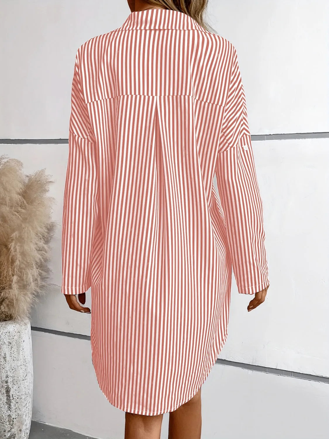 Striped Button Up Long Sleeve Mini Shirt Dress Casual Dresses - Tophatter Daily Deals