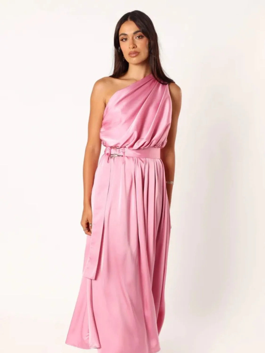 Ruched One Shoulder Dress Fuchsia Pink Casual Dresses - Tophatter Daily Deals