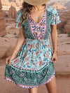 Printed V-Neck Flutter Sleeve Dress Casual Dresses - Tophatter Daily Deals