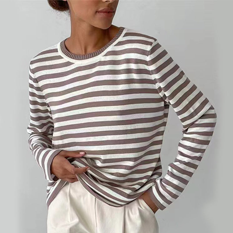 Lightweight Women’s Long Sleeve Sweater - Striped Knit Dark Brown 3D Changing Face Moving Picture Frame - Tophatter Daily Deals