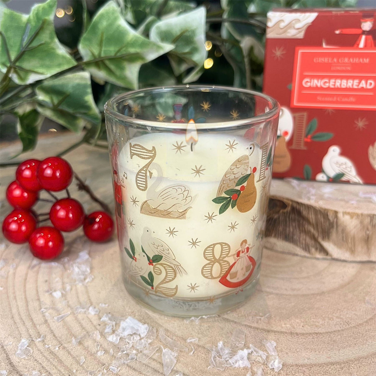 12 Days of Christmas Candle | Gingerbread Scented Glass Candle Holder - 7cm Scented Candle - Tophatter Daily Deals
