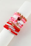 Pink Valentines LOVE KISS Heart Shape Beaded Bracelet Set Pink ONE SIZE Polymer clay Bracelets - Tophatter Daily Deals