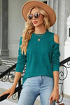 Round Neck Cold Shoulder T-Shirt Turquoise Women's T-Shirts - Tophatter Daily Deals