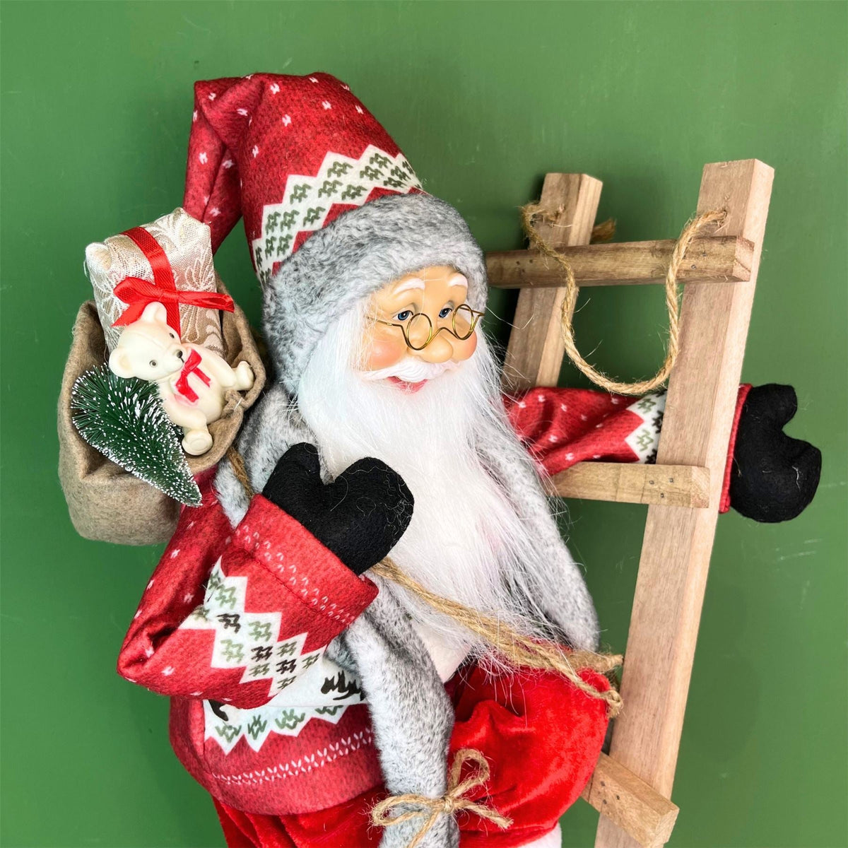 Santa on a Ladder Figurine | Traditional Climbing Father Christmas Decoration - 65cm Ornament - Tophatter Daily Deals