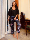 Cami, Robe, and Printed Pants Pajama Set Black Loungewear Sets - Tophatter Daily Deals