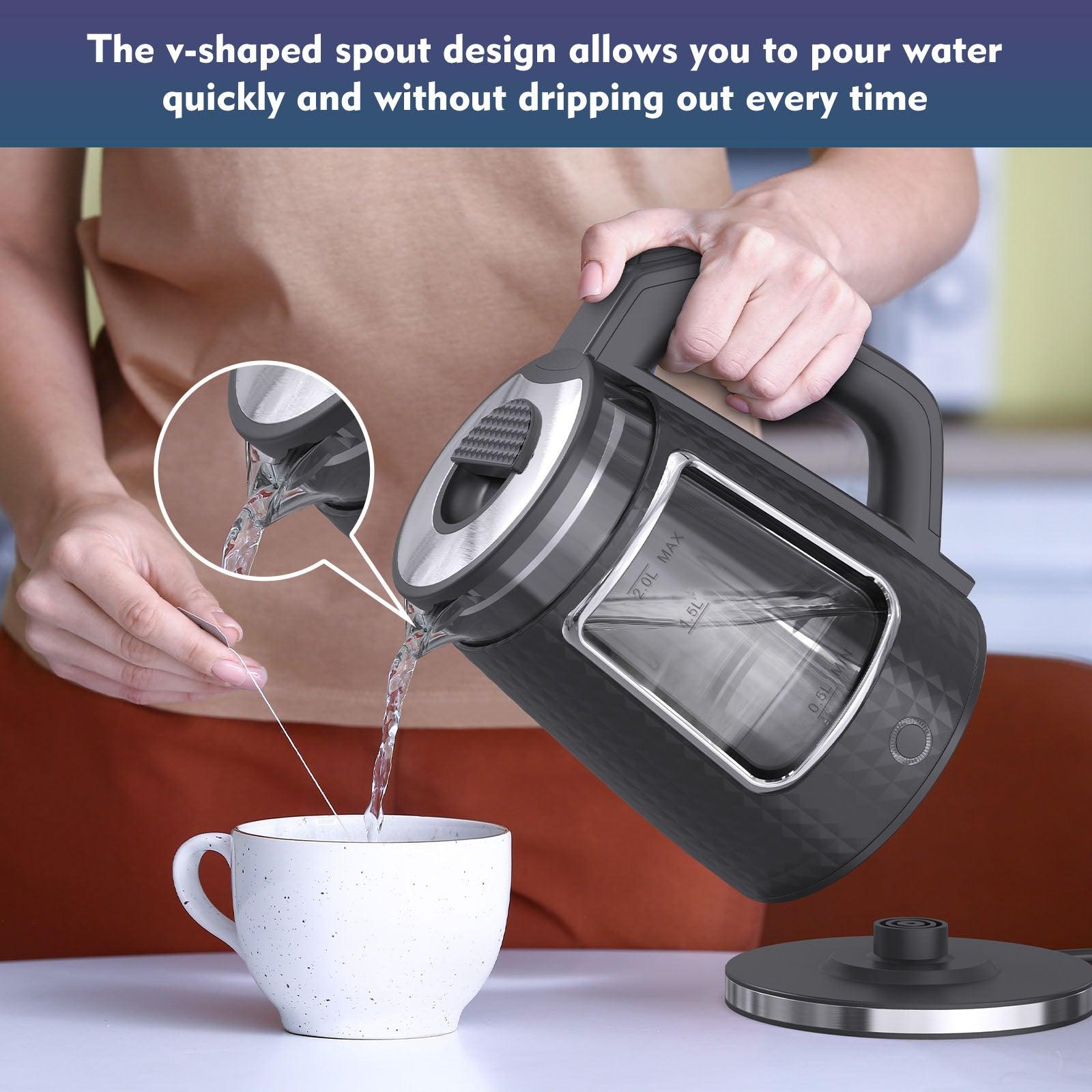 Stainless Steel Electric Tea Kettle - 2.0L Capacity, 1000W, Auto Shut-Off - Tophatter Daily Deals
