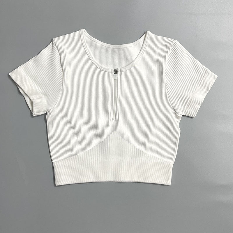 Autumn And Winter New Products Zipper Sports Underwear Women White short Sleeve 0 - Tophatter Daily Deals