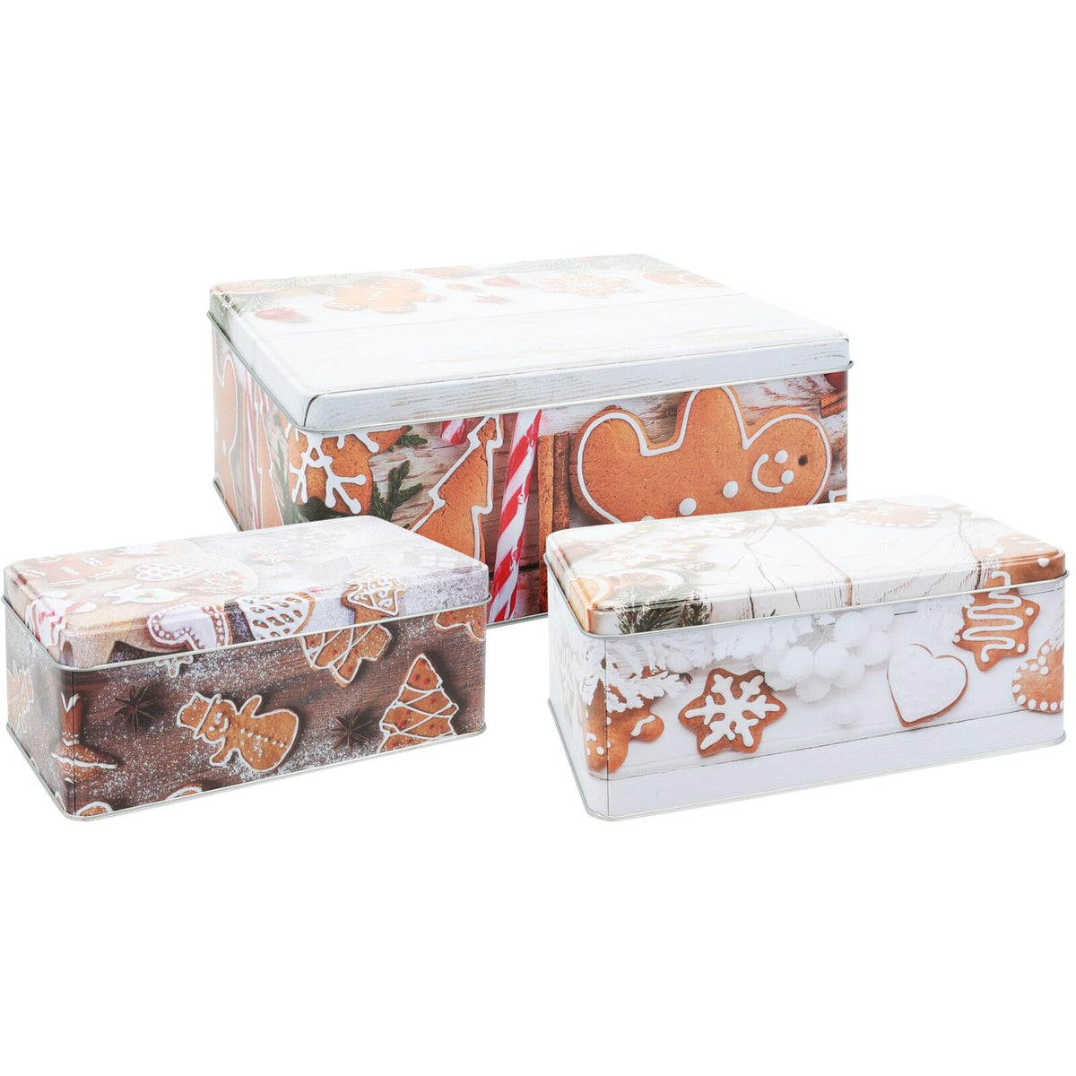 Set of 3 Gingerbread Christmas Storage Tins | Festive Rectangle Nesting Tins Tin - Tophatter Daily Deals