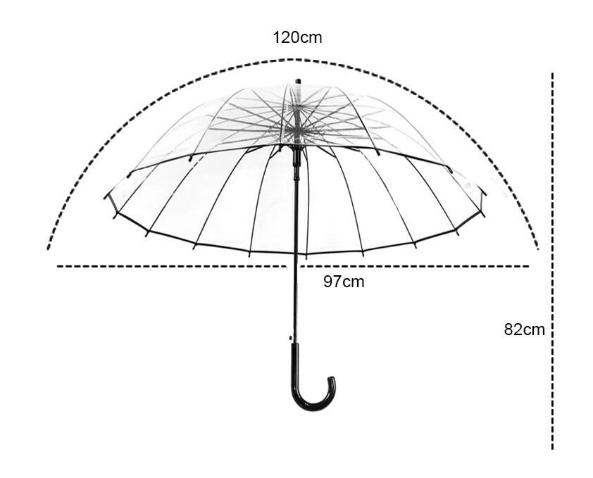 Big Long Handle 16 Rib Transparent Umbrella 0 - Tophatter Daily Deals
