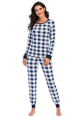 Plaid Round Neck Top and Pants Set Loungewear Sets - Tophatter Daily Deals