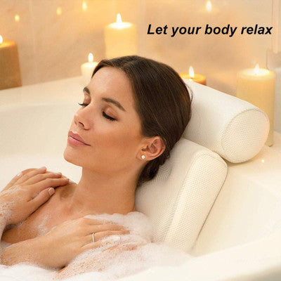 6 suction cups bath pillow 3D net bathtub pillow 0 - Tophatter Daily Deals