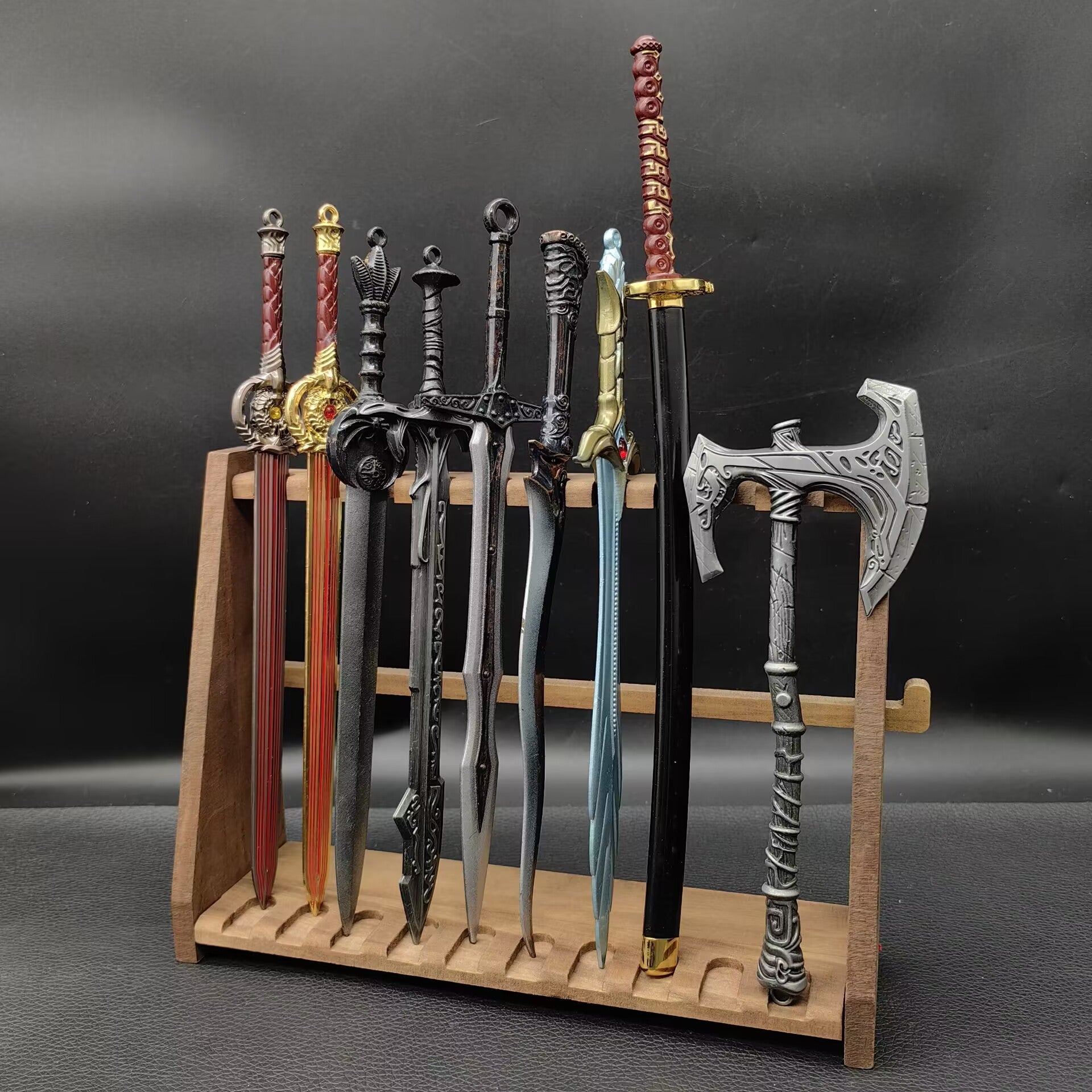 10-Layer Vertical Small Sword Small Long Handle Weapon Wood Display Holder Wooden Kit - Tophatter Daily Deals