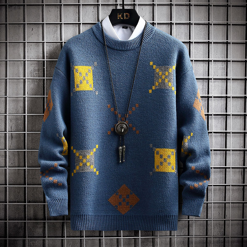 Warm Men's Half Turtleneck Sweater - Boxy Cut, Textured Knit Blue 3D Changing Face Moving Picture Frame - Tophatter Daily Deals