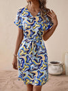 Tied Printed V-Neck Short Sleeve Dress Casual Dresses - Tophatter Daily Deals