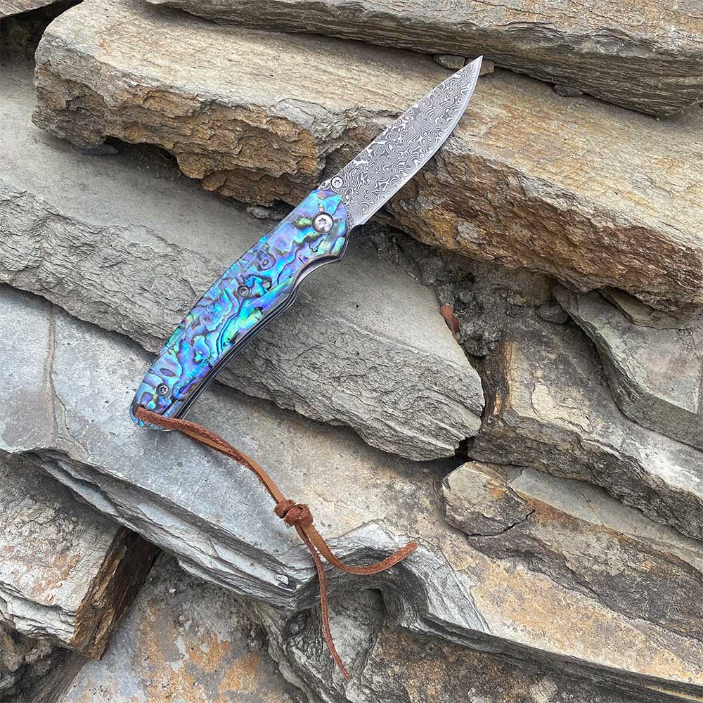 Damascus Knife Handmade Colored Folding Knife - Tophatter Daily Deals