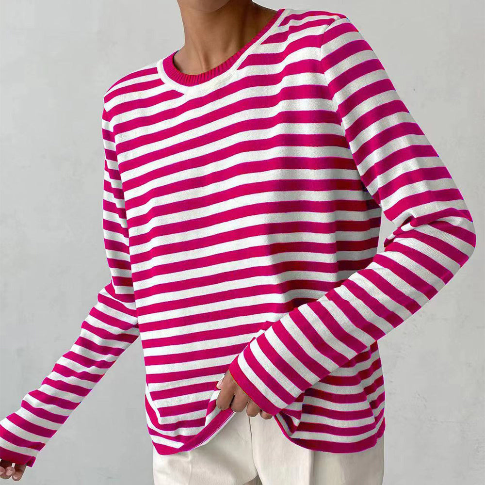 Lightweight Women’s Long Sleeve Sweater - Striped Knit Magenta 3D Changing Face Moving Picture Frame - Tophatter Daily Deals