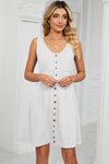 Buttoned Wide Strap Mini Dress White Casual Dresses - Tophatter Daily Deals