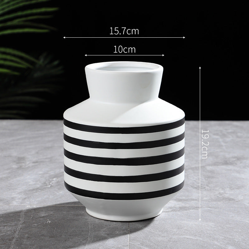 Black And White Striped Ceramic Vase Light Luxury Modern Home Short 0 - Tophatter Daily Deals