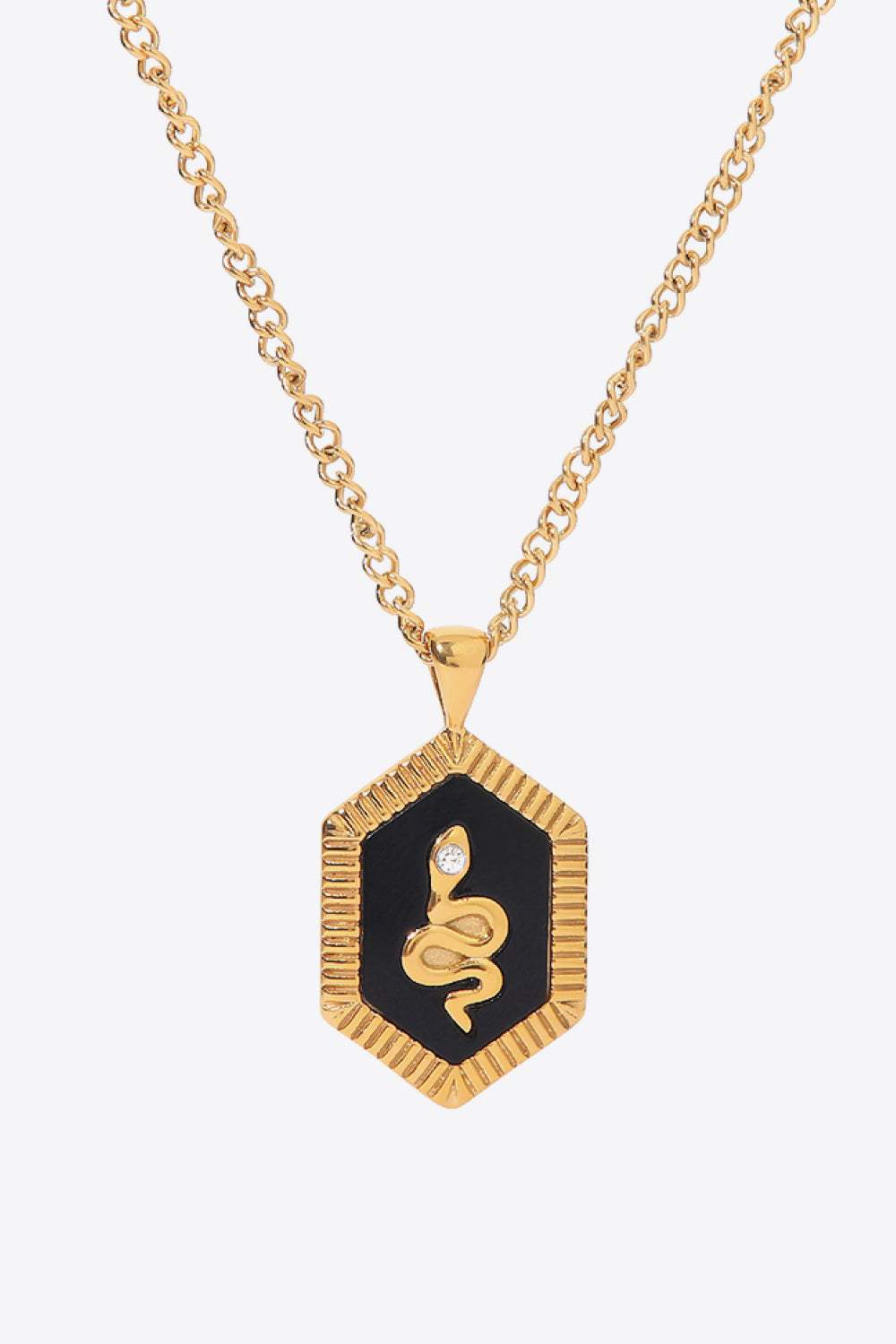18K Gold Plated Snake Geometric Pendant Necklace Black Gold One Size Necklaces - Tophatter Daily Deals