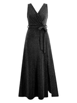 Slit Surplice Tie Waist Sleeveless Dress Cocktail Dresses - Tophatter Daily Deals