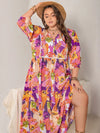 Plus Size Printed Tie Neck Maxi Dress Casual Dresses - Tophatter Daily Deals