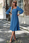 Square Neck Balloon Sleeve Midi Dress Casual Dresses - Tophatter Daily Deals