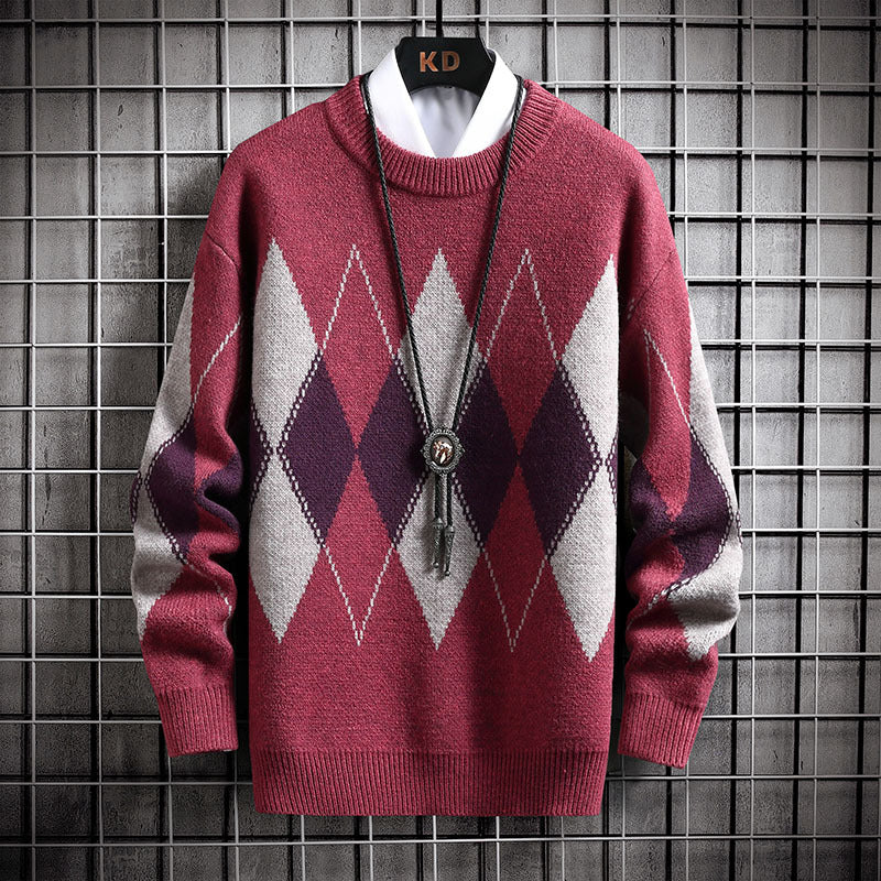 Soft Men's Sweater - Round Neck Argyle, Acrylic, Winter Red 3D Changing Face Moving Picture Frame - Tophatter Daily Deals