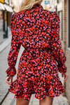 Heart Printed Mock Neck Flounce Sleeve Dress Casual Dresses - Tophatter Daily Deals