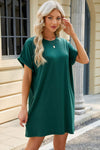 Round Neck Rolled Short Sleeve Tee Dress Casual Dresses - Tophatter Daily Deals