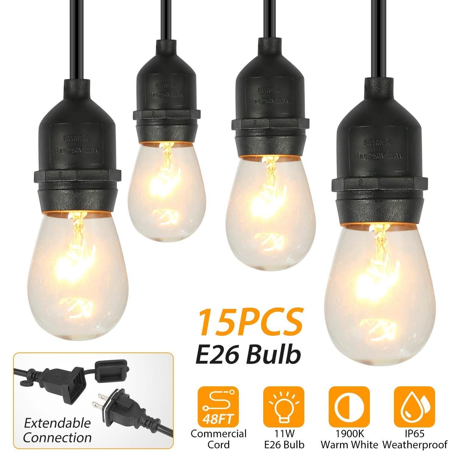 48ft Outdoor String Light Waterproof Patio String Lights Bulbs String & Fairy Lights - Tophatter Daily Deals
