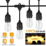 48ft Outdoor String Light Waterproof Patio String Lights Bulbs String & Fairy Lights - Tophatter Daily Deals
