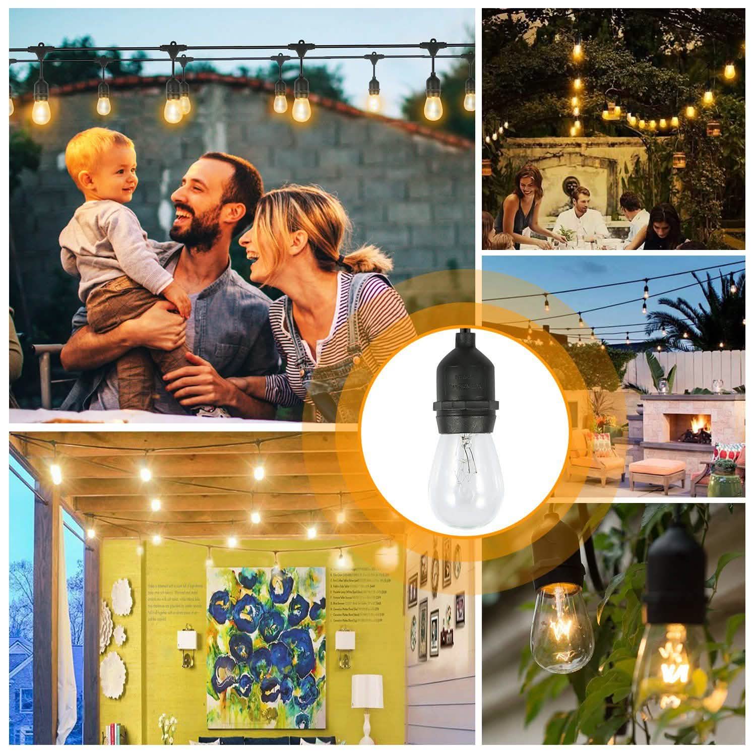 48ft Outdoor String Light Waterproof Patio String Lights Bulbs String & Fairy Lights - Tophatter Daily Deals