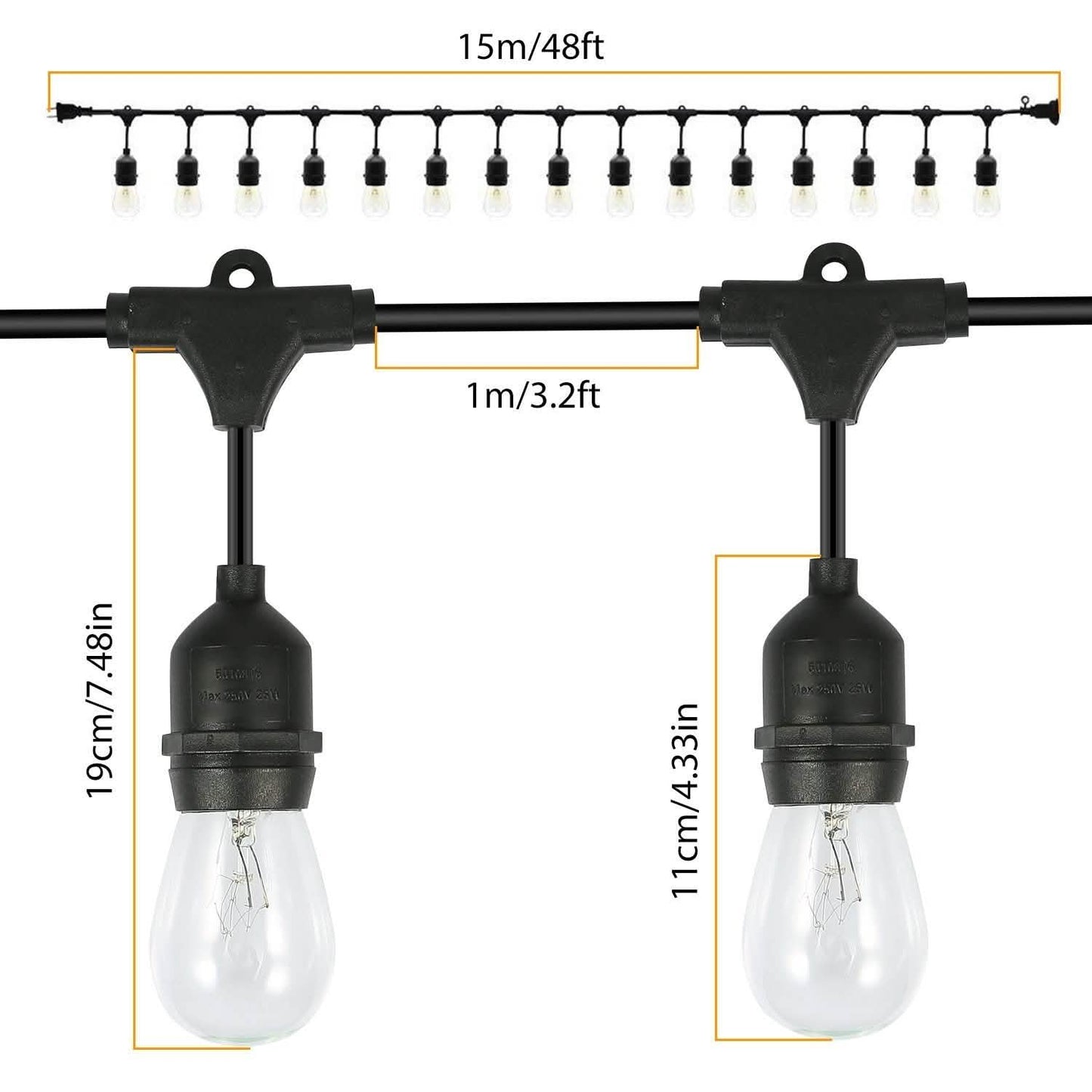 48ft Outdoor String Light Waterproof Patio String Lights Bulbs String & Fairy Lights - Tophatter Daily Deals