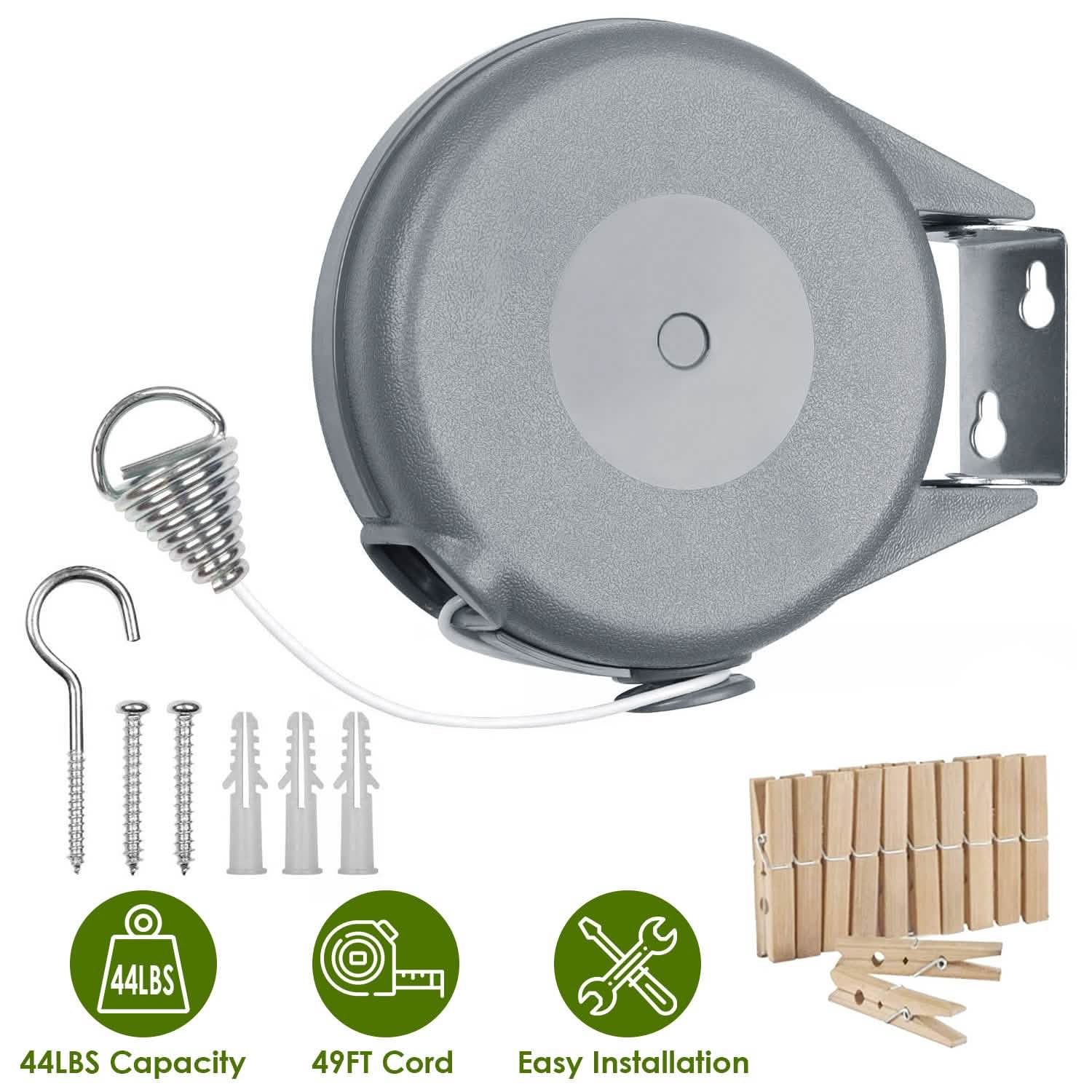 49 Ft. Retractable Clothesline Rope Storage & Organization - Tophatter Daily Deals