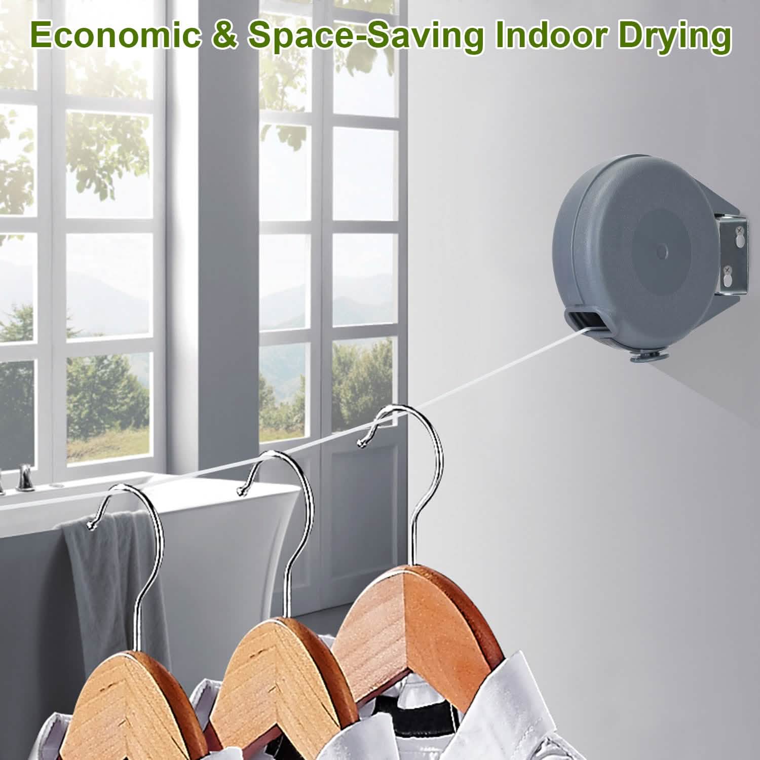 49 Ft. Retractable Clothesline Rope Storage & Organization - Tophatter Daily Deals