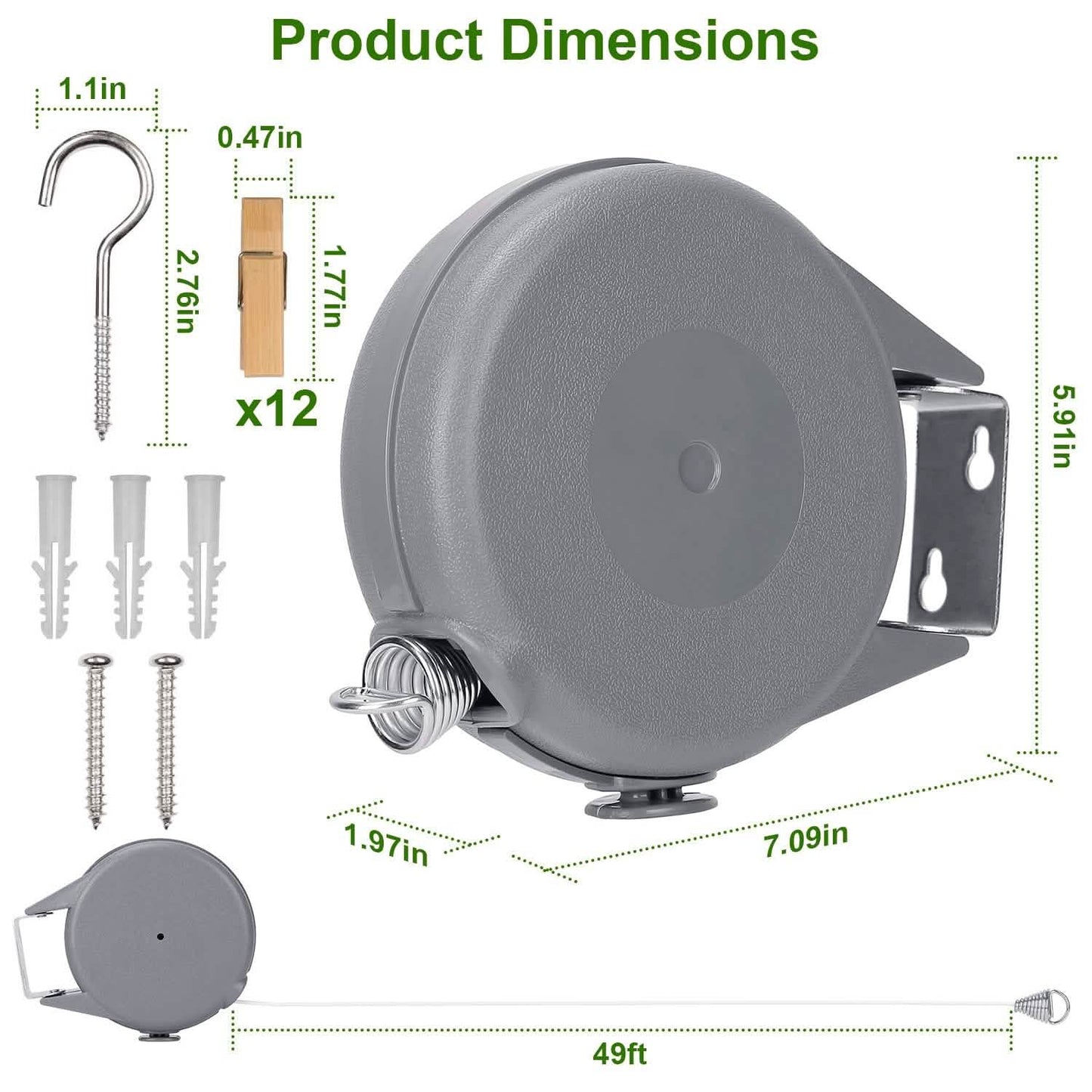 49 Ft. Retractable Clothesline Rope Storage & Organization - Tophatter Daily Deals