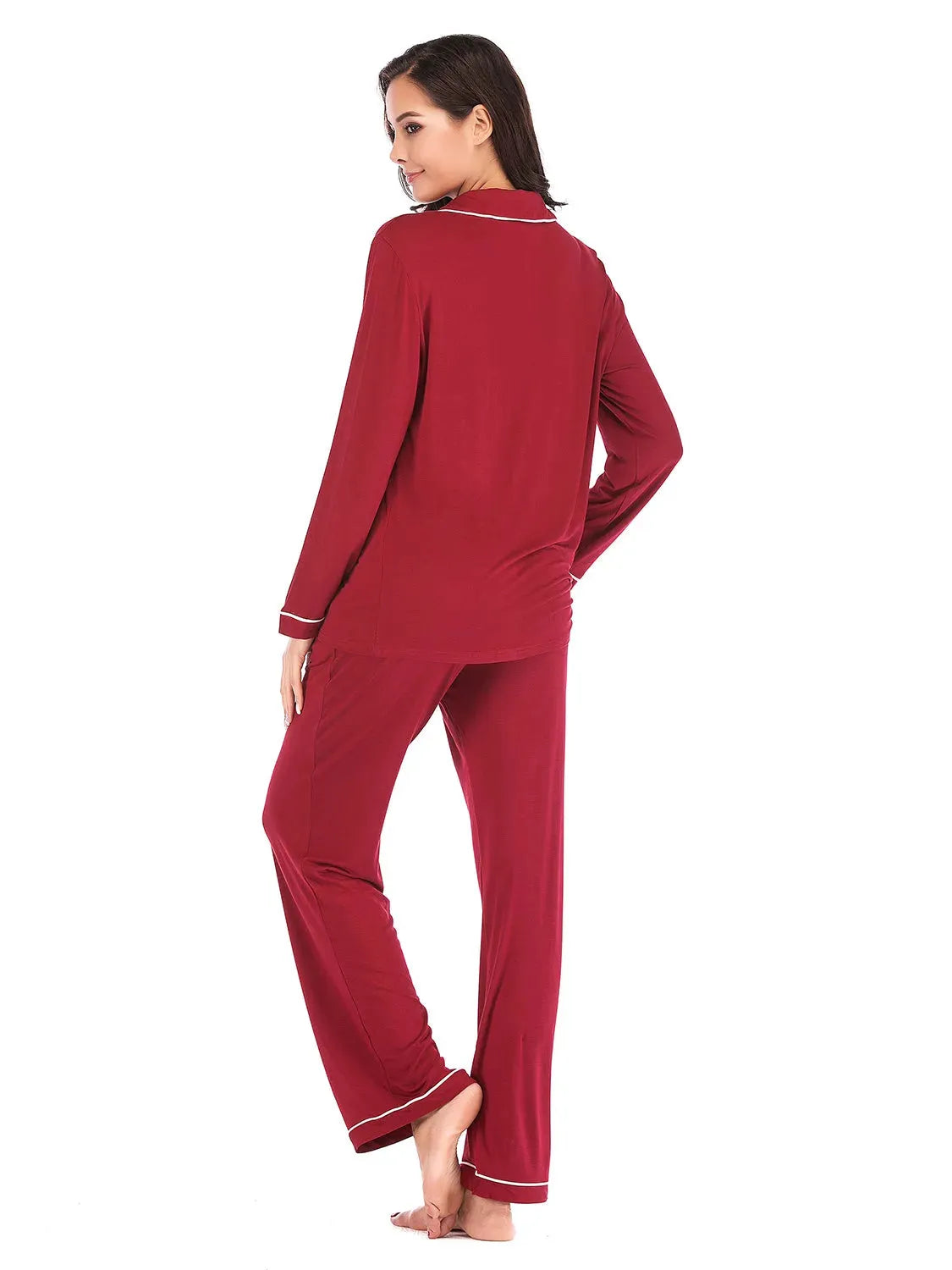 Collared Neck Long Sleeve Loungewear Set with Pockets Loungewear Sets - Tophatter Daily Deals
