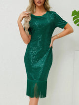 Tassel Sequin Short Sleeve Dress Cocktail Dresses - Tophatter Daily Deals