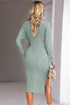 Surplice Neck Tied Ribbed Dress Casual Dresses - Tophatter Daily Deals