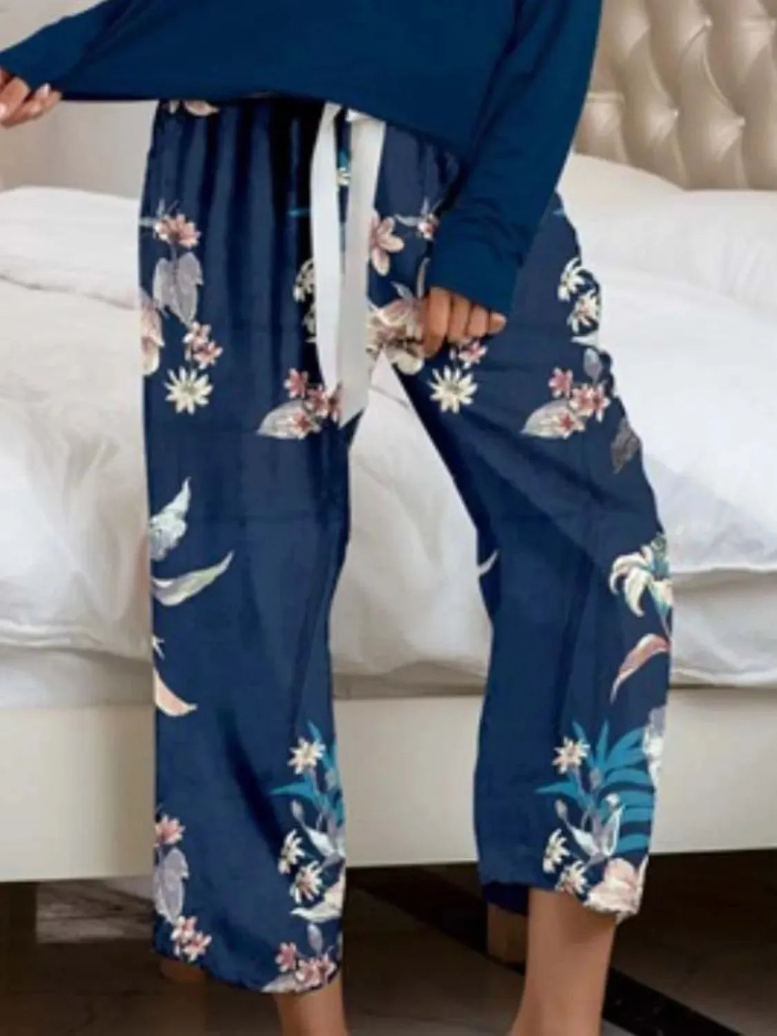 Round Neck Top and Printed Pants Lounge Set Loungewear Sets - Tophatter Daily Deals