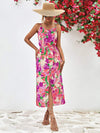 Printed Spaghetti Strap Front Slit Dress Heliotrope Purple Casual Dresses - Tophatter Daily Deals