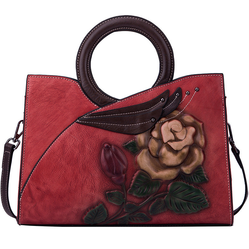 Beautiful Red embroidered Handmade leather handbag 0 - Tophatter Daily Deals